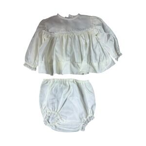 Vintage Baby Bliss Brand Clothing Satin White Baby Dress & Diaper Cover 0-3 mont